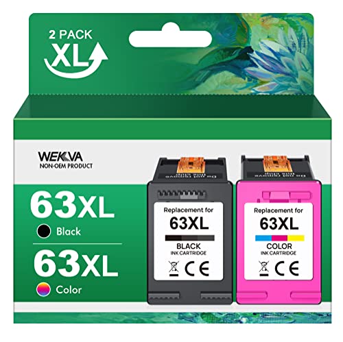 WEKVA Remanufactured Ink Cartridge Replacement for HP Ink 63 63XL Works for HP OfficeJet 3830 4650 4655 5255 5258 5200 3833 Envy 4520 4512 DeskJet 1112 2130 3630 3633 Printer (1 Black,1 Color,2 Pack)