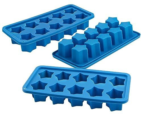 Webake Silicone Ice Cube Trays Star Shaped Ice Cube Molds for Whiskey and Cocktails, Easy Release Jelly Crayon Mold Pack of 3 Blue