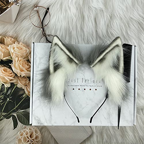 Agymo Handmade Grey Wolf Ears Cosplay, Fox ears Headbands, Animal Ears,Gorou Cosplay,Halloween Christmas Gifts,Funny Wolf Gifts