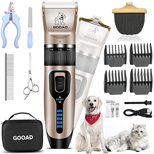 Gooad Dog Clippers Grooming Kit and Paw Trimmer,Cordless,Low Noise, Electric Quiet,Rechargeable, Dog Trimmer Grooming Tool, Pet Hair Clippers for Thick Coats,Shaver for Small and Large Dogs Cats