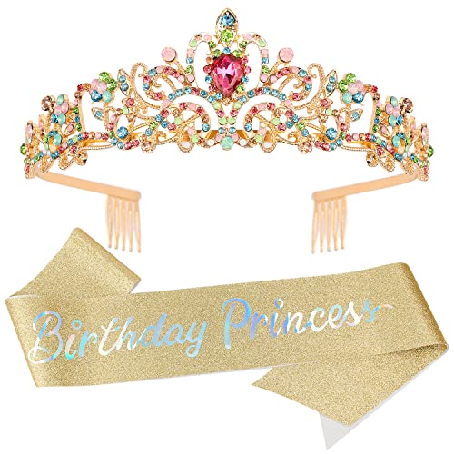 Velscrun Birthday Girl Tiara, Crown for Girls, Princess Crown with Birthday Sash, Birthday Girl Headband, Birthday Crowns Tiara for Women, Happy Birthday Decorations Party Supplies Gifts