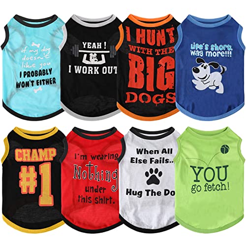 8 Pieces Dog Shirts Pet Printed Clothes with Funny Letters Summer T Cool Puppy Breathable Outfit Soft Sweatshirt for Dogs Cats (Cute Pattern,Medium)