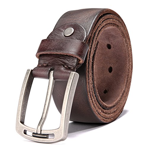 KEECOW Men's 100% Italian Cow Leather Belt Men With Anti-Scratch Buckle,Packed in a Box (1001-brown, 42-46)