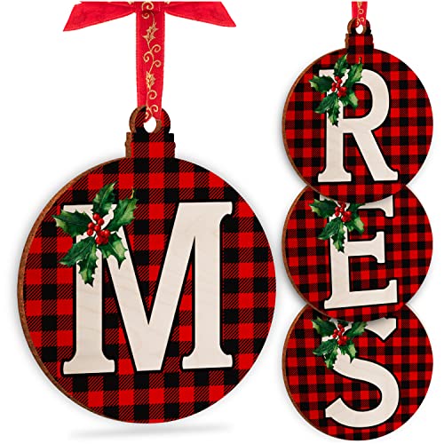 Christmas Initial Ornaments for Christmas Tree - Monogrammed Xmas Wood Decor Gift - Noel Wooden Gifts for Housewarming - Pattern Decorative Christma Scotch Plaid Ornament #B