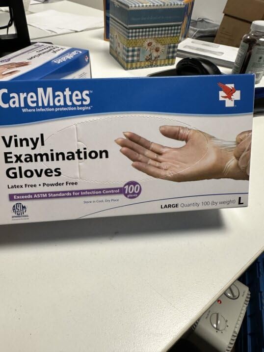 CareMates Vinyl Medical Exam Gloves, Latex Free Rubber, Powder Free, Extra Strong, 4 Mil Thick, Certified for Home Infusion, First Aid, Food Safe, Cleaning Gloves, Large, 200-Pack