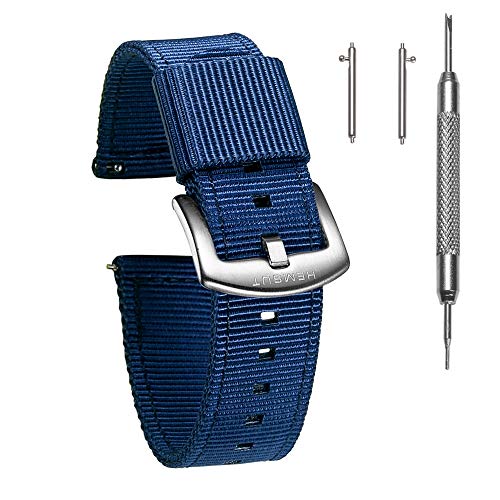 torbollo Extral Long Quick Release Watch Band for Big Wrists, Hard 22mm Watch Band for Big Wrist, Quality Nylon Strap and Heavy Duty Brushed Buckle Blue