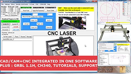 CAD CAM CNC Laser Software for GRBL, CNC 3018, Arduino CNC Shield, A4988 Driver. Design your part, generate the g-code, and run your CNC with a fully integrated Software that includes tutorial videos.