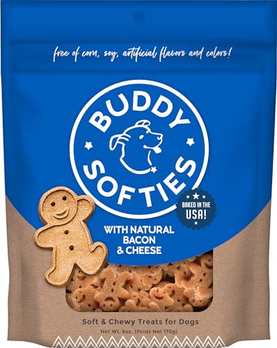 Buddy Biscuit Softies 6 oz Pouch, Soft & Chewy, Natural Bacon and Cheese Flavor Dog Treats, Oven Baked in the USA