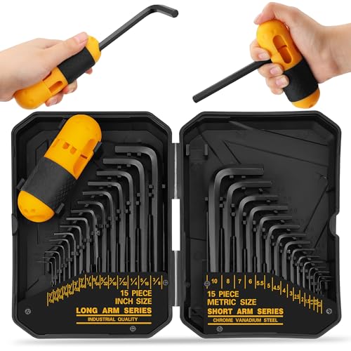 ELEAD 31-Piece Hex Key Set - Allen Wrench Set, SAE and Metric Allen Keys MM(0.7mm-10mm) SAE(0.028'-3/8) Heat-Treated, Torque Handle, High Leverage, Long & Short Keys, Easy Organization