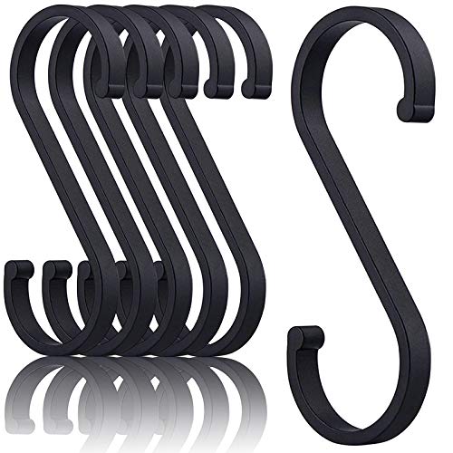 LLPJS Aluminum S Hooks for Hanging Shower Curtain, Versatility S-Hooks Coffee Cup Hooks for Hanging Coffee Mugs, Kitchen Pot and Pans, Grill Utensils, Plants, 12 Pack Matte Finish Black