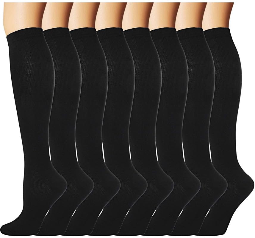 Double Couple 8 Pairs Compression Socks Men Women 20-30 mmHg Knee High Compression Stockings for Sports Support Socks