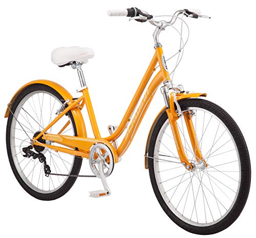 Schwinn Suburban Adult Classic Comfort Bike, Mens and Womens, 26-Inch Wheels, 7-Speed Drivetrain, 16-Inch Steel Frame, Alloy Linear Hand Brakes, Orange