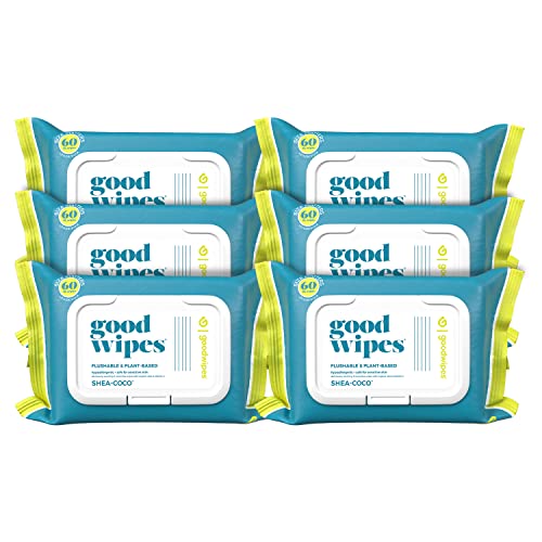 Goodwipes Flushable & Plant-Based Wipes with Botanicals | Dispenser for At-Home Use | Shea-Coco with Aloe Septic and Sewer Safe | 360 count (6 packs) - Biggest Adult Wipes