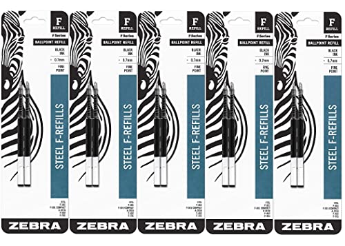 Zebra F-Series Ballpoint Stainless Steel Pen Refill, Fine Point, 0.7mm, Black Ink, 10-Count