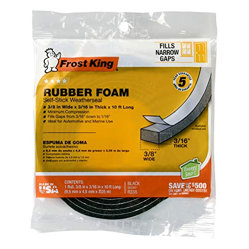 Frost King R338H Self-Stick Rubber Foam Weatherseal, 3/8'W, 3/16'T, Black|Blacks
