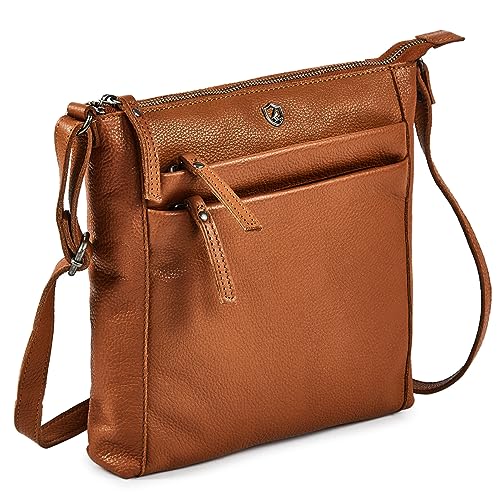 Cochoa Small Soft Pebbled Real Leather Women Crossbody Handbags & Purses - Triple Zip Premium Sling Crossover Shoulder Bag (Cognac Nappa)