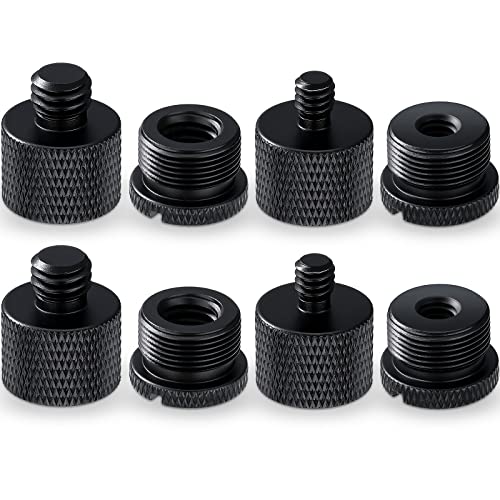 8 Pieces Mic Stand Adapter 5/8 Female to 3/8 Male and 3/8 Female to 5/8 Male, 5/8 Female to 1/4 Male and 1/4 Female to 5/8 Male Screw Thread Adapter Mic Thread Adapter Set for Microphone (Black)