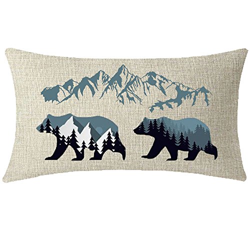 ITFRO Enjoy Holiday Outdoor Sports Forest Landscape Wildlife Animal Bears Mountains Lumbar Waist Cotton Linen Throw Pillow Case Cushion Cover Couch Sofa Decorative Rectangle 12x20 12x20 Inches