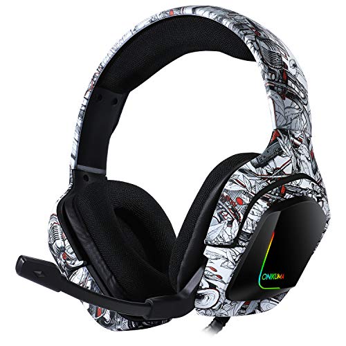 Headset PriceLimit K 20 Flower/Boombox Waterprint Gaming Headset with Surround Sound PS4 Headphones with Mic Works with Xbox One PC,RGB Lightweight Soft Earmuffs & Volume Control