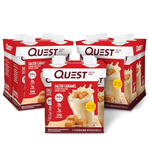 Quest Nutrition Ready to Drink Salted Caramel Protein Shake, 30g Protein, 3g Net Carbs, Gluten Free, Keto Friendly, 11 fl.oz 4 Count(Pack of 3)