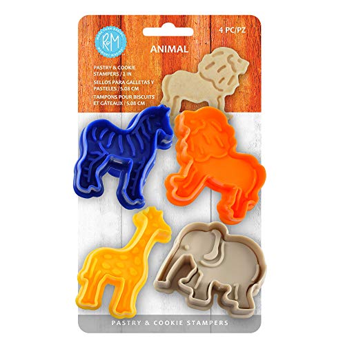 R&M International 0 Animal Collection A 2' Pastry/Cookie/Fondant Stampers, Giraffe, Zebra, Lion, Elephant, 4-Piece Set