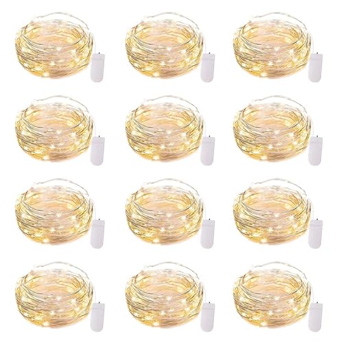 Brightown 12 Pack LED Fairy Lights Battery Operated String Lights - 7ft 20LED Waterproof Silver Wire Firefly Starry Moon Lights for DIY Crafts Wedding Table Centerpieces Party Bedroom Christmas