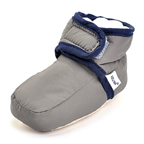 Enteer Infant Snow Boots Premium Soft Sole Anti-Slip Warm Winter Prewalker Toddler Boots (7-12months, dark grey)