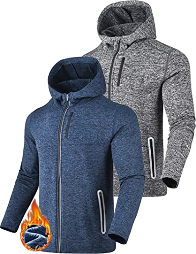 Liberty Imports 2 Pack Mens Zip Up Hoodies, Fleece Thermal Tech Jackets, Lightweight Running Sweatshirts with Zipper Pockets(Set 2, Large)