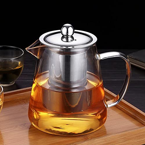 Mini Size Glass Teapot Tea Kettle-with Stainless Steel Removable Infuser for Blooming Tea & Loose Leaf Tea, Microwave & Stovetop Safe, 550ML/19.3oz (S-550)