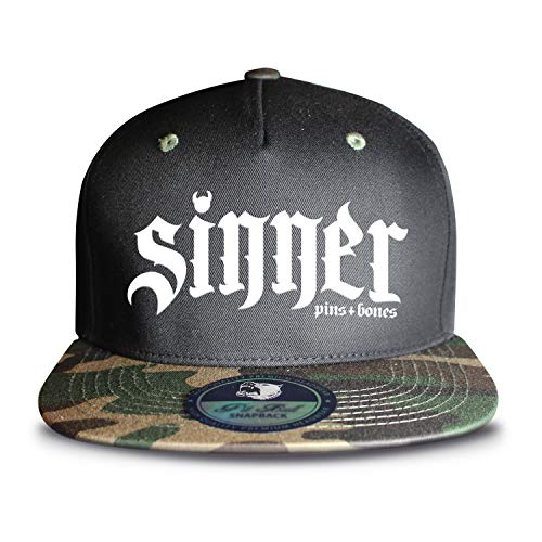 Pins & Bones Sinner Goth Hat Alternative Fashion Camo Gothic Snapback Hat one Size Fits All Camoflauge