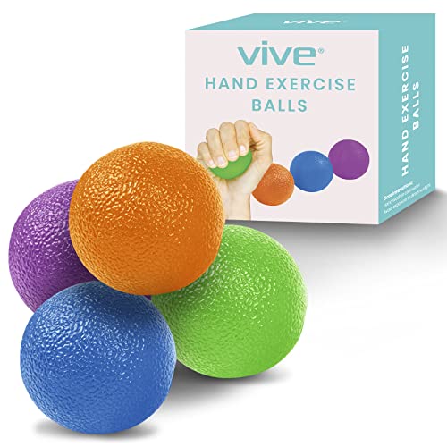 Vive Squeeze Balls for Hand Therapy, Exercise, Arthritis (w/ Rehab Video App) - Grip Strengthener Occupational Equipment for Finger, Wrist, Carpal Tunnel, Pain Relief, Stress - Resistance Strength Squeezing Egg Trainer