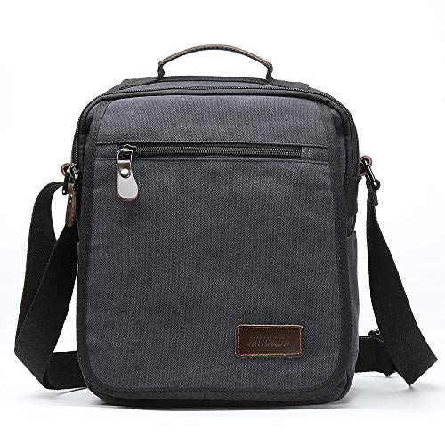 XINCADA Mens Bag Messenger Bag Canvas Shoulder Bags Travel Bag Man Purse Crossbody Bags for Work Business (black-L)