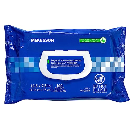 McKesson StayDry Disposable Wipe 6 Pack, 600 Washcloths - Large Adult Body and Incontinence Washcloths with Aloe and Vitamin E, Alcohol-Free, 100 Wipes Per Pack