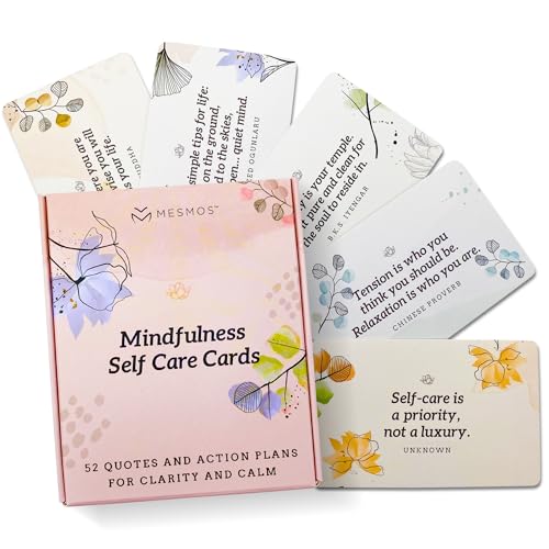 MESMOS 52 Mindfulness Cards with Action Plans. Relaxation Stress Relief Gifts for Women, Positive Affirmation Cards, Anxiety Relief Items, Meditation Self Care Kit, Relaxing Spiritual Gifts for Women