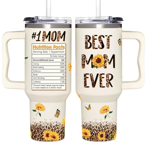 Best Mom Ever Gifts - Gifts for Mom from Daughter, Son, Kids - Mom Gifts - Mothers Day Gift For Mom - Birthday Gifts Idea For Mother - Christmas Gifts for Mom, Wife - Mom Tumbler With Handle 40oz