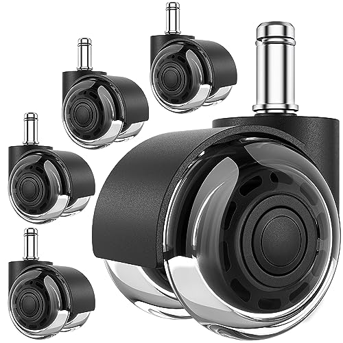 MaxGear Office Chair Wheels, 2 Inch Replacement Soft Mute Desk Caster Wheels for Work & Gaming Chair, Heavy Duty and Safe Rolling for All Floors & Hardwood, Universal Fit for 98% of Chairs, Set of 5