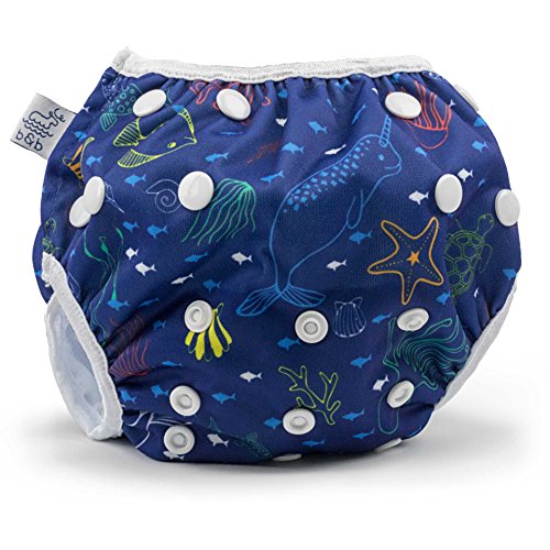 Large Nageuret Reusable Swim Diaper — Adjustable & Stylish Reusable Diapers — Swim Diapers for Toddlers — Sizes 4-6 (30-45lbs) (Sea Friends)