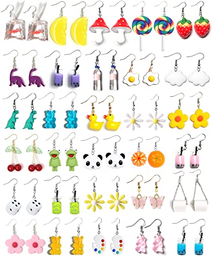 30 Pairs Cute Earrings Funny Weird Aesthetic Kawaii Quirky Indie Crazy Earrings Weirdcore Accessories Earrings Summer Lot Earrings Multiple Sets for Teen Girls Women