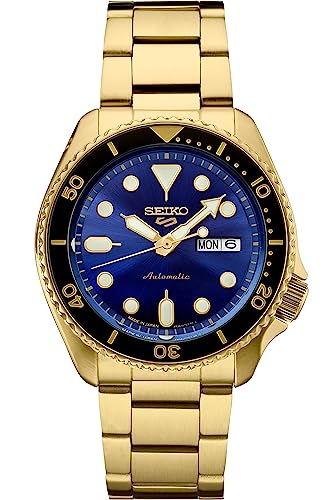 SEIKO SRPK20,Men Sport,GMT,Mechanical,Automatic,Stainless,Gold Tone,Blue Dial,100m WR