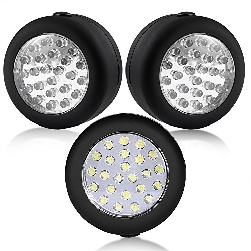 CALIFORNIA CADE ELECTRONIC 24 LED Round Magnetic Work Light Torch with Integral Hanging Hook and Magnet Set, Pack of 3(Black)