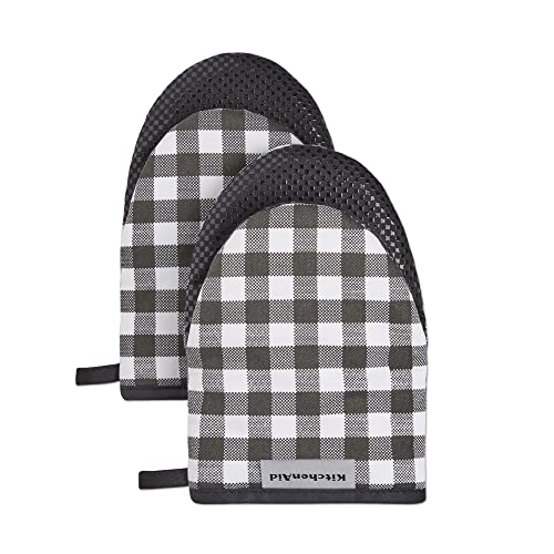 KitchenAid Gingham Mini Oven Mitt 2-Pack Set, Onyx Black, 5.5'x8'