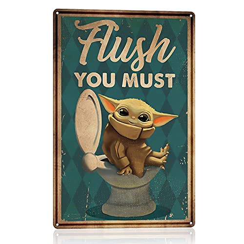 Flush You Must - Funny Bathroom Wall Art - Baby Yoda Bathroom Decor for Adults/Kids/Office/Home/School/Farmhouse - 8 x 12 In