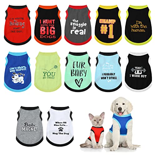 12 Pieces Dog Shirts Pet Printed Clothes with Funny Letters Summer Pet T Shirts Cool Puppy Shirts Breathable Dog Outfit Soft Dog Sweatshirt for Pet Dogs Cats Accessories, 12 Styles