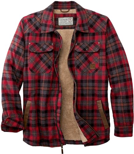 Legendary Whitetails Men's Standard Tough As Buck Sherpa Lined Flannel Shirt Jacket, Rugged Red Plaid, Medium