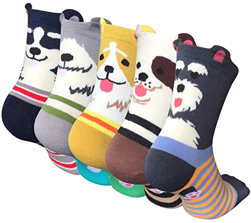 Chalier 5 Pairs Womens Cute Animal Socks Colorful Funny Casual Cotton Crew Socks, Color/Style 1, One Size