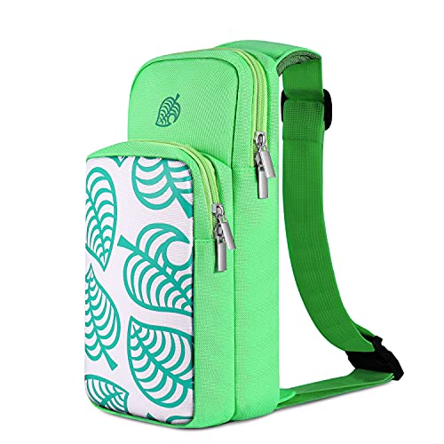 TNP Switch Bag, Travel Bag Compatible with Nintendo Switch & Switch Lite - Shoulder Bag Travel Case Cute Portable Carrying Backpack for Animal Crossing Games Accessories Console & Dock Charger - Green