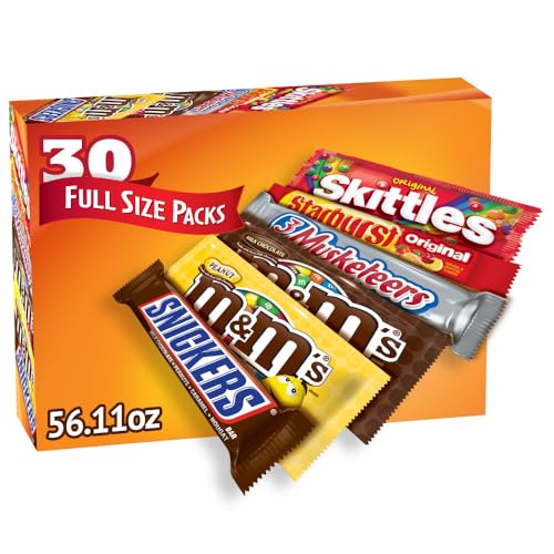 M&M'S, SNICKERS, 3 MUSKETEERS, SKITTLES & STARBURST Full Size Chocolate Candy Variety Mix 56.11-Ounce 30-Count Box