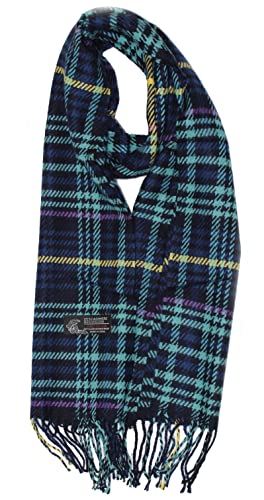 LibbySue New Soft Cashmere Feel Plaid Check and Solid Winter Scar(Green Navy Blue Plaid)