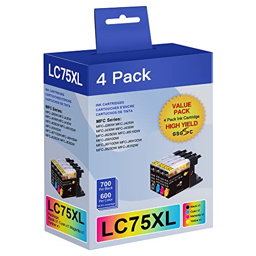 GSGSC LC75 LC79 High Yield Compatible Ink Cartridge Replacement for Brother LC75 LC71 LC79 XL to Use with MFC-J6510DW MFC-J6710DW MFC-J6910DW MFC-J280W (Black, Cyan, Magenta, Yellow)