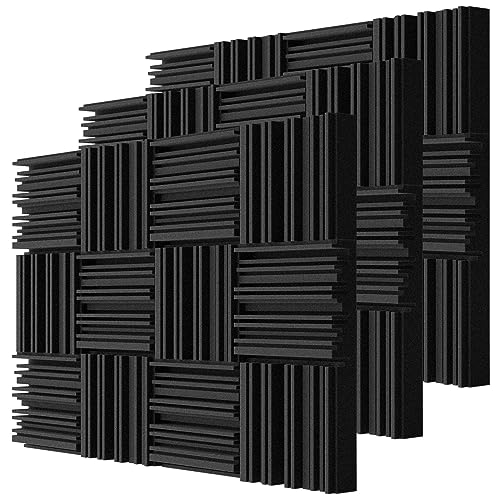 TroyStudio Thick Acoustic Foam Panels, 12 X 12 X 2 Inch 36 Pcs Broadband Sound Absorbing Foam, Dense Soundproof Padding Tile, Recording Studio Foam Absorber, Groove Decorative 3D Wall Ceiling Panel